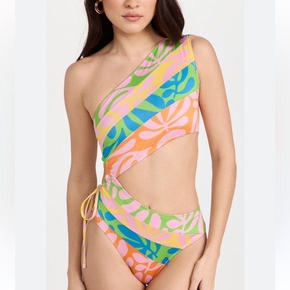 New! Solid‎ & Striped The Randall One Piece - One Shoulder Cut Out Floral Print - Picture 1 of 9